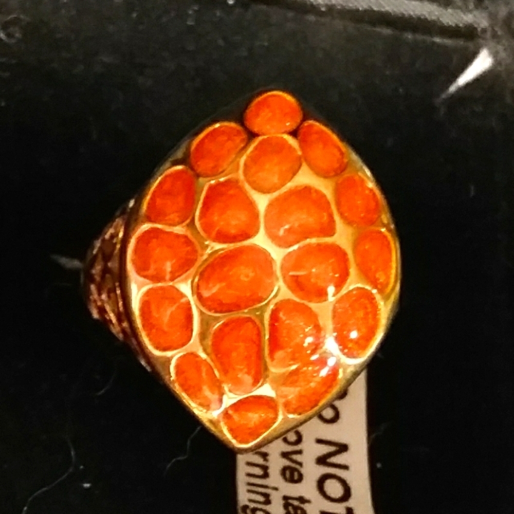 Stamped Designer B.Smith Orange Enamel Gold & .925 Stamped Ring U.S. 7
